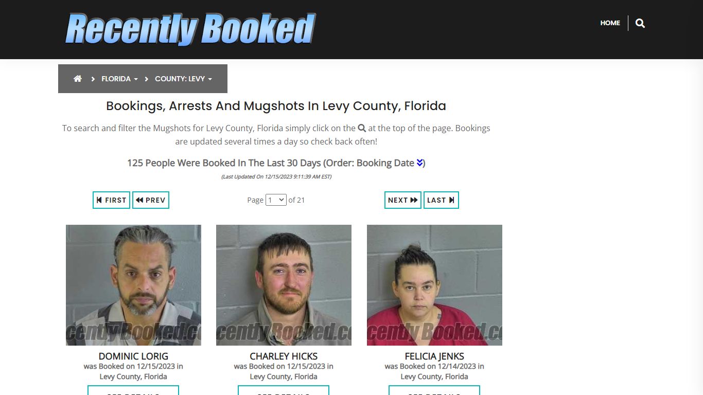 Recent bookings, Arrests, Mugshots in Levy County, Florida